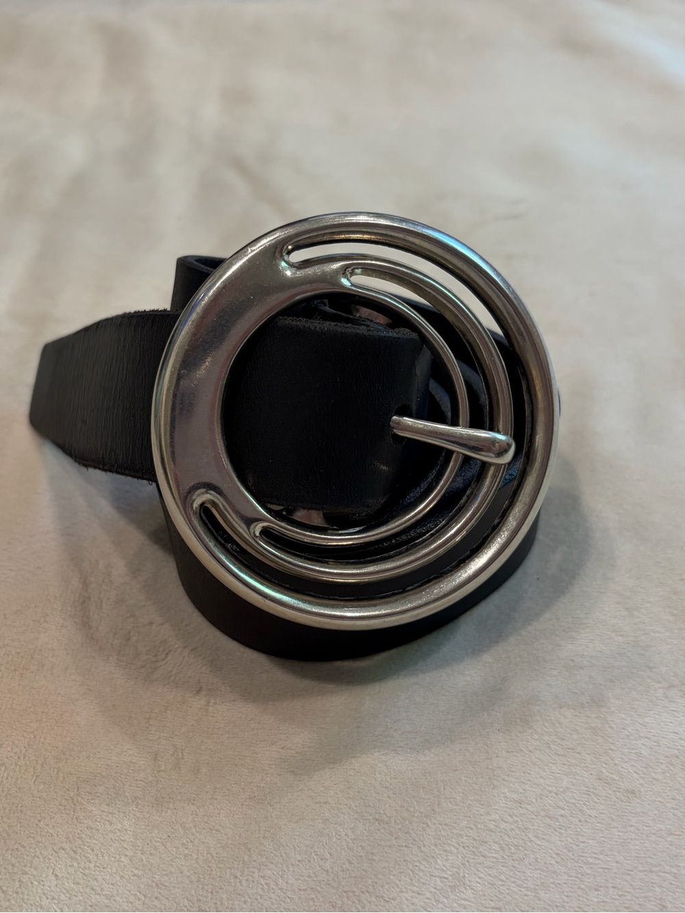 Silpada Black Leather Belt with Silver Circular Buckle